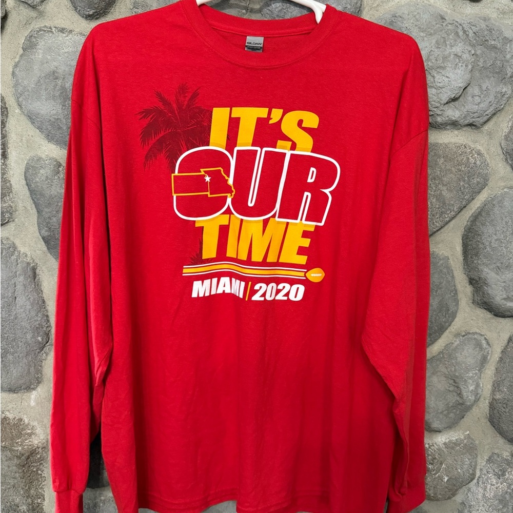 Chiefs “It’s Our Time” Miami 2020 Long Sleeve Shirt Red 2XL Kansas City Mahomes